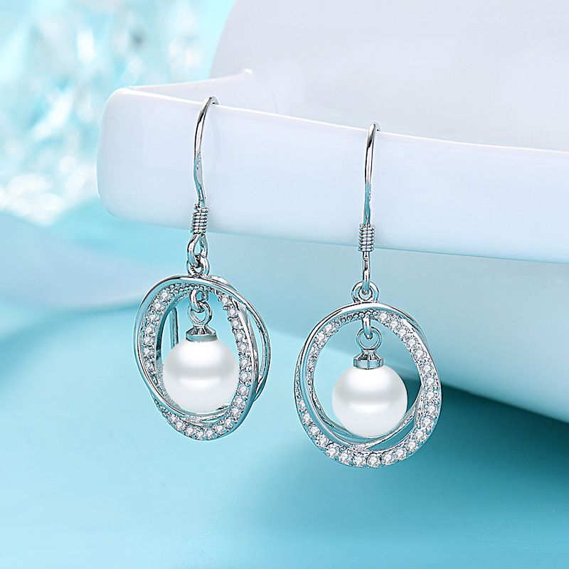 Strling VENUS Sir Lnlaid Zircon Parl Nst Winding Pndant Circl Eardrop Womn's Earrings Jwlry Gifts_voghion.com
