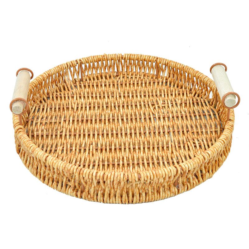 Phoenix Craft Rattan Snack Basket - Eco-Friendly Woven Tray With Handles For Fruits & Desserts_voghion.com