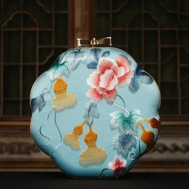 Borsa a tracolla piccola in tessuto di seta e poliestere ricamata, adatta per abbinare Cheongsam, mini borsa da donna 250624_voghion.com