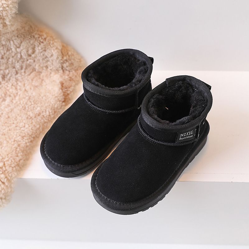 Little Black Horse Winterkinderschoenen van echt leer, sneeuwkleurig, katoen, jongens, laag gebonden, eenvoudig en veelzijdig_voghion.com
