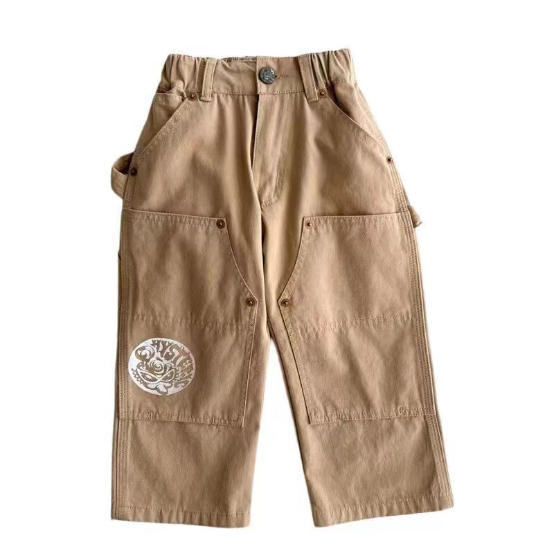 Calças de algodão bicolor para meninos e meninas, novas calças de outono de 2025, elegantes e versáteis, para crianças_voghion.com