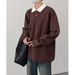 New retro contrasting color pullover hoodie for men in autumn, loose collared top, trendy long sleeved_voghion.com