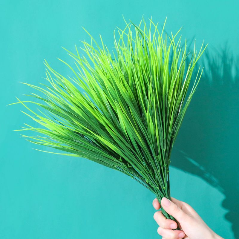 Simulated 7-forked spring grass, simulated plant green plant plastic grass, engineering gardening flower arrangement decoration with grass_voghion.com