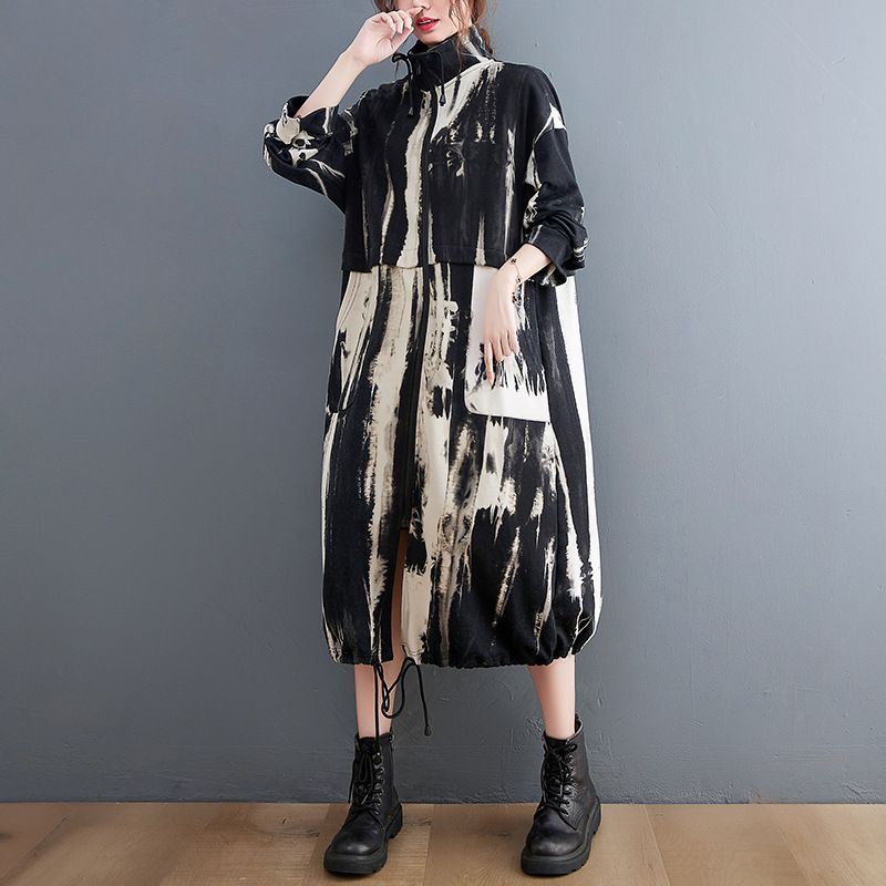 Trench alla moda di media lunghezza, nuovo di zecca, con giacca casual stampata snellente e versatile_voghion.com