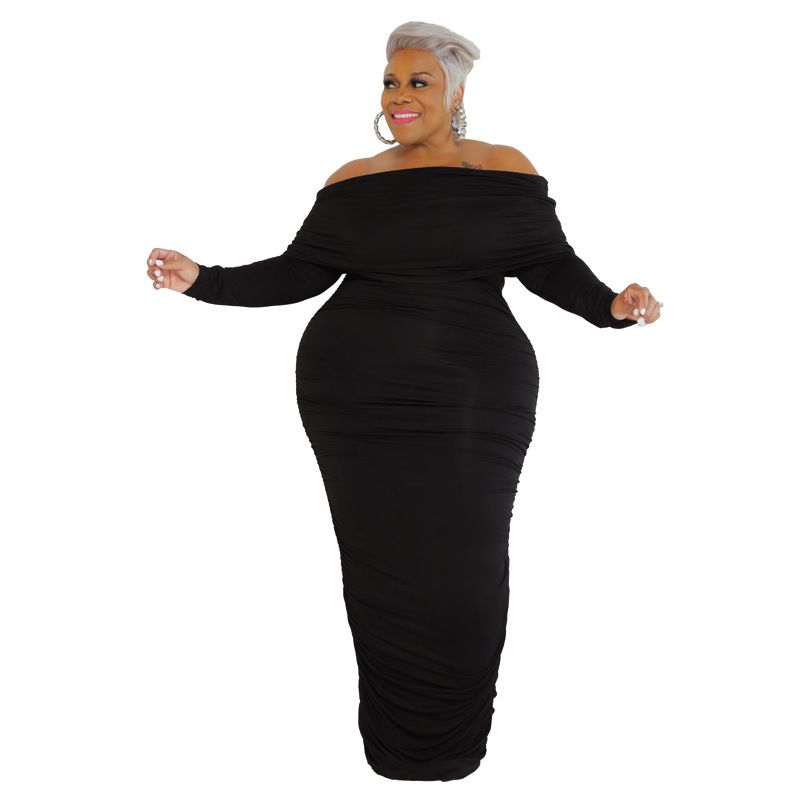22545 Winter Neue Solide One Line Neck Mode Sexy frauen Plus größe Kleider_voghion.com