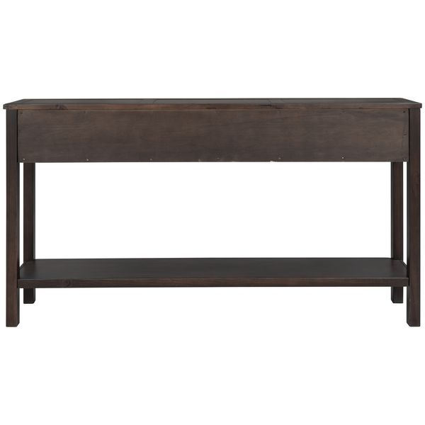 TREXM Rustic Entryway Console Table, 60' Long Sofa Table With Two Different Size Drawers And Bottom Shelf For Storage (Espresso)_voghion.com