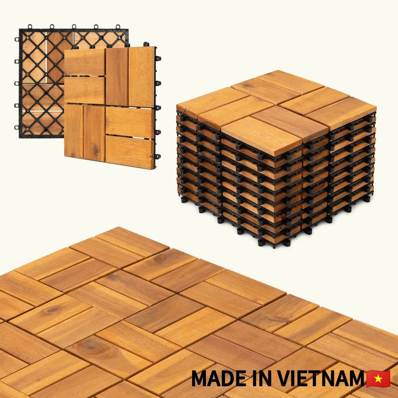 10pcs Interlocking Deck Tiles, Outdoor Patio Flooring, 11.8"x11.8" Interlocking Decking Tile Outdoor All Weather Use, Waterproof Patio Pavers For Pool Balcony Backyard Porch, Golden_voghion.com