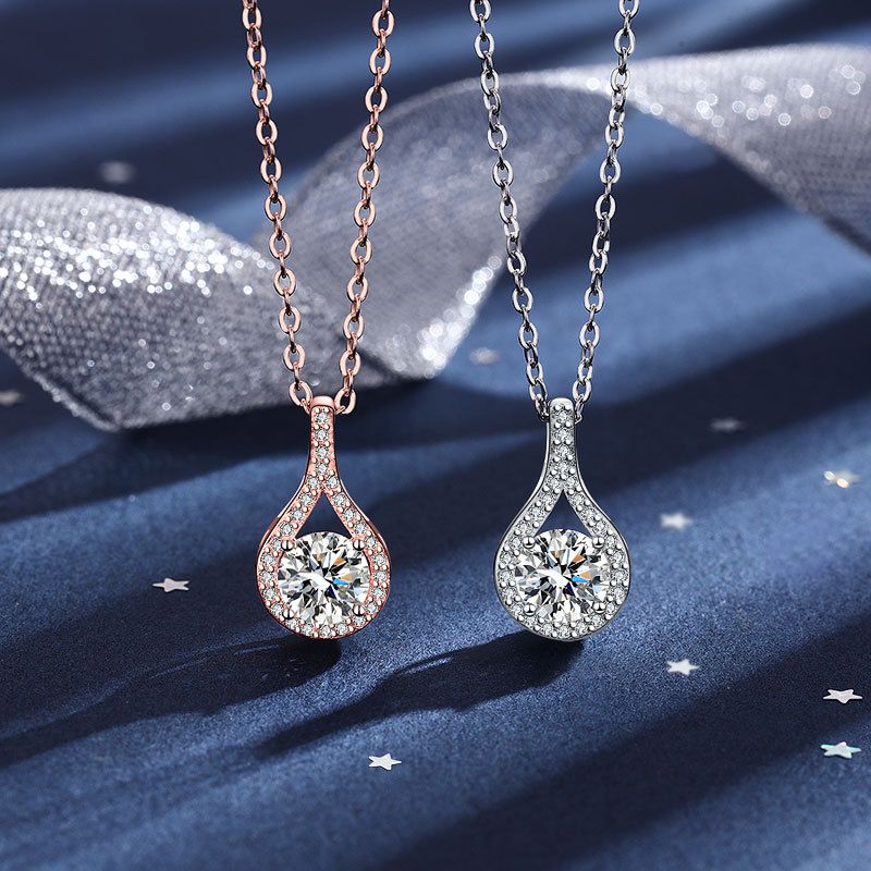 Collana S925 argento moissanite pendente a goccia a sei griffe per bambini nuova moda fonte argento vivo_voghion.com