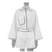Costume de banlieue en coton et lin blanc pour femmes, chemise ample à revers contrasté, short, costume deux pièces_voghion.com