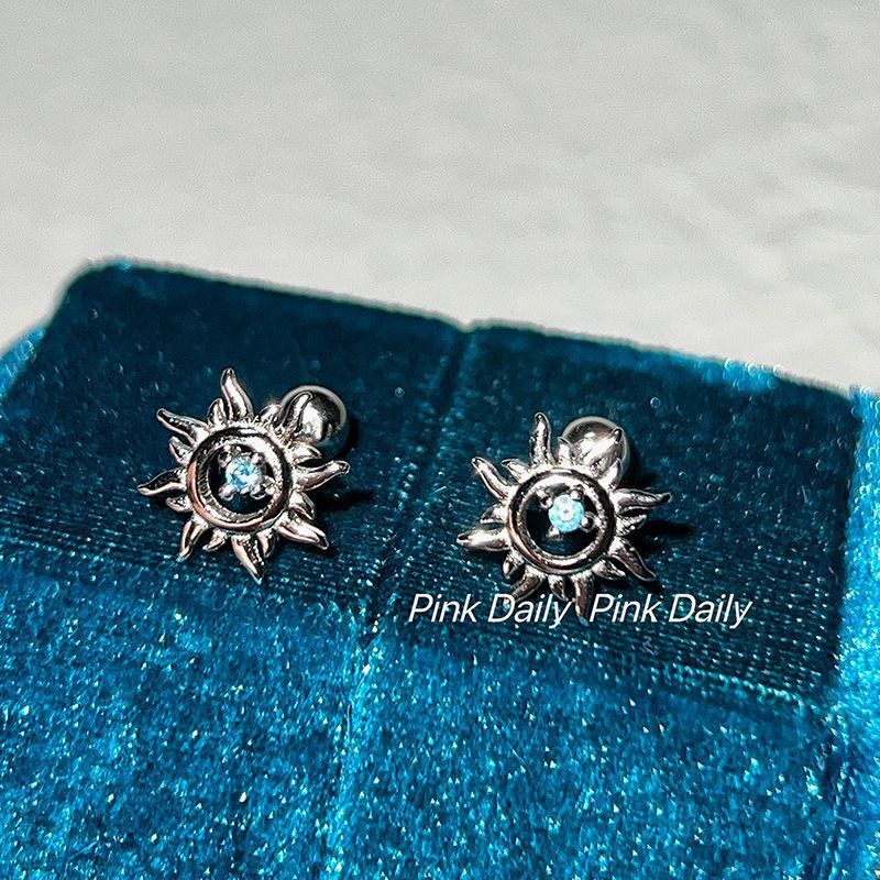 Orecchini a bottone con vite elicoidale scintillante in argento con girasole, stile di nicchia, dolci e freddi, con diamanti blu per donna_voghion.com