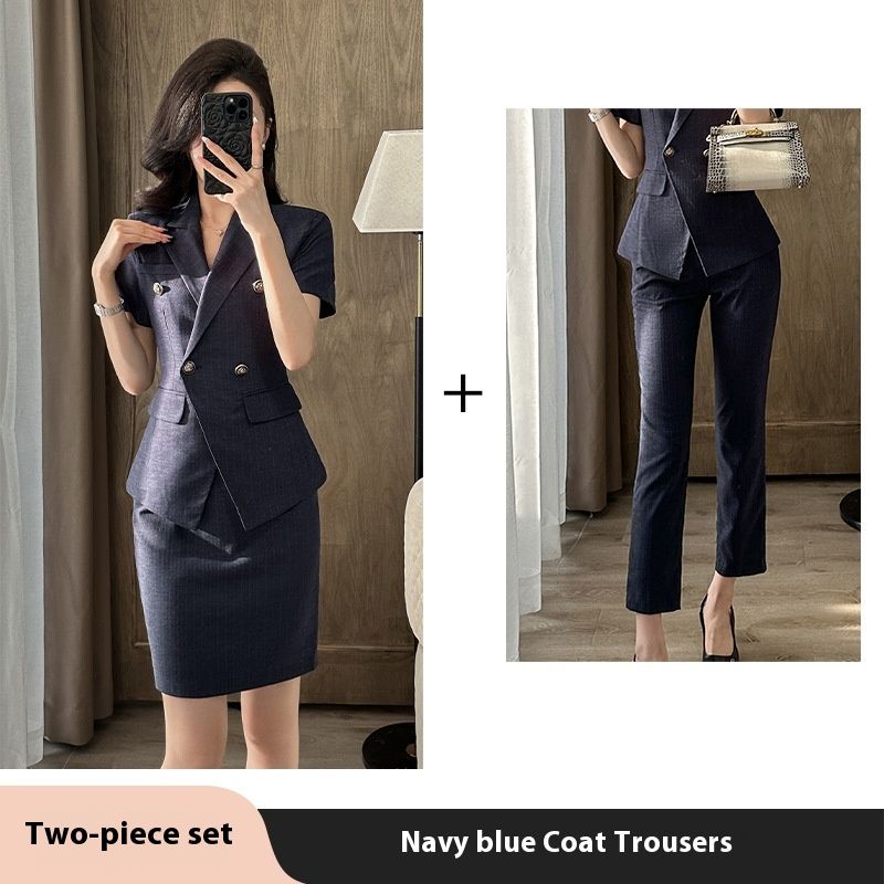 Costum profesional cu mânecă scurtă, stil subțire de vară pentru femei, stil managerial, management, naveta la locul de muncă_voghion.com
