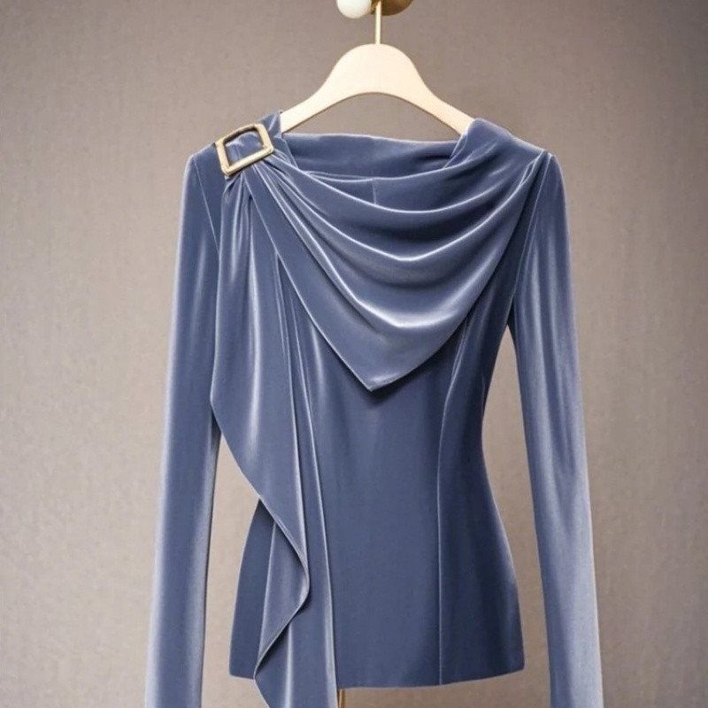 Damkläder Mode sammetstoppar tidig höst Ny fransk stil Smal temperament Högkrage Enkel midja Pendling_voghion.com