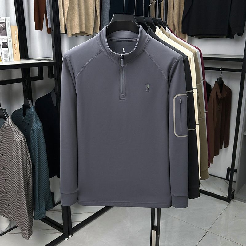 Felpa da uomo con mezza zip e collo alto - Pullover a maniche lunghe spesso e comodo per abbigliamento casual_voghion.com