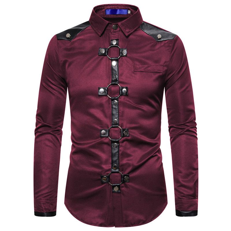2024 Herbst/Winter Dark European Edition Neues Herren Gothic Rivet Langarmhemd Performance Kleid_voghion.com
