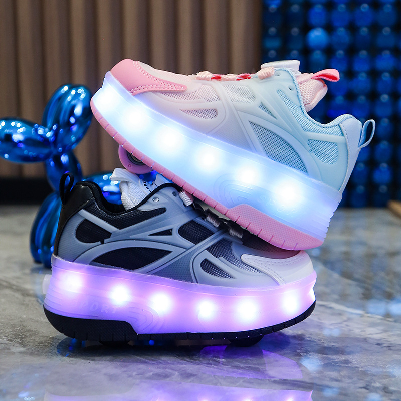 Chaussures de course à roulettes Heelys rechargeables et colorées avec bouton lumineux pour filles et garçons, patins à roulettes à double roue_voghion.com