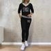 Damenbekleidung Damenanzüge, All Match Printed Patchwork V-Ausschnitt Langarmoberteil mit elastischer Taillentaschenhose, Zweiteiliger Anzug_voghion.com