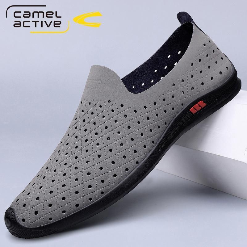 German Camel Dynamic Men's 2024 Summer New Hollow Breathable Genuine Leather Casual Men Comfortable Dad Shoes_voghion.com