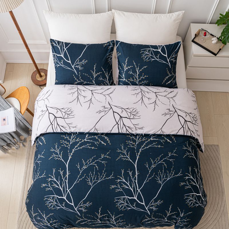 Home Furniture Quilt Cover Set Printed Branches And Leaves Ab Version Three Piece Set Double Sided_voghion.com