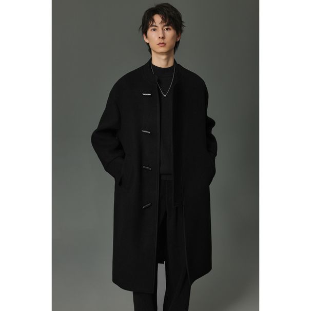 Cappotto di lana con bottoni in corno, da uomo, di media lunghezza, casual, alla moda, da ragazzo, nero_voghion.com