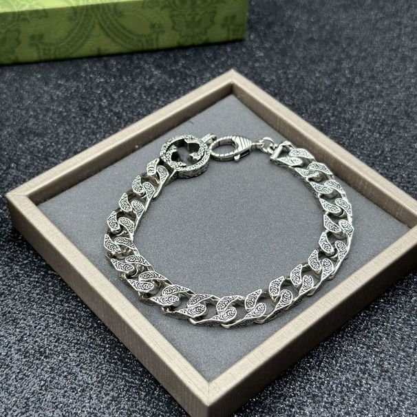 Gu Jia/Double G Letter Double Button Cuban Fashion Versatile Enamel Inlay Trendy Light Luxury Men's and Women's_voghion.com