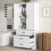Tall Bathroom Storage Cabinet,Cabinet With Two Doors And Drawers,Adjustable Shelf,MDF Board,White_voghion.com