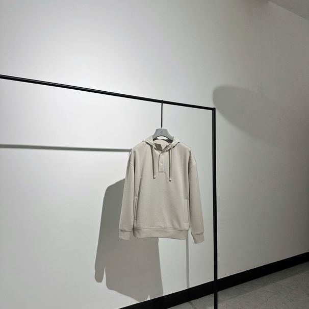 Moletom com capuz e zíper frontal em tecido de lã mista_voghion.com