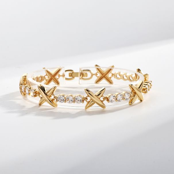 Pulsera de hip-hop ligera, de lujo, con forma de X, de cobre, chapada en oro, punk, circonitas microincrustadas_voghion.com