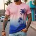 Fornitura transfrontaliera di maglietta a maniche corte in stile hawaiano con albero di cocco per uomo, estiva, con stampa sfumata, stile spiaggia, casual, a maniche corte, da uomo_voghion.com