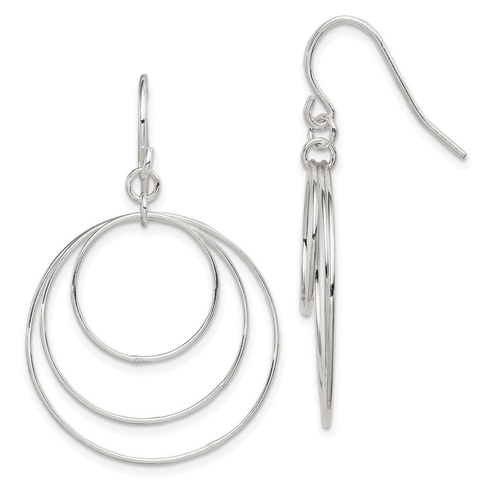 Sterling Silver Polished Fancy Triple Circle Dangle Earrings_voghion.com