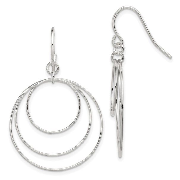 Sterling Silver Polished Fancy Triple Circle Dangle Earrings_voghion.com