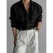 Camicia nera da uomo, camicia ampia primaverile a maniche lunghe da uomo, design di nicchia casual_voghion.com