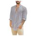 Men's Clothing Loose Linen Cardigan Solid Color Casual Stand Collar Long Sleeve Shirt_voghion.com