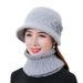 Women's Winter Knit Beret Hat With Rabbit Fur & Scarf Set - Soft Warm Fleece Lined Beanie For Cold Weather, (Grey/Beige/Burgundy/Purple)_voghion.com