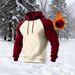Men's Retro American Style Pullover Hoodie With Color Block Design, Fleece Lined, Relaxed Fit, Long Sleeve, Zipper Front, Casual Streetwear For Winter_voghion.com