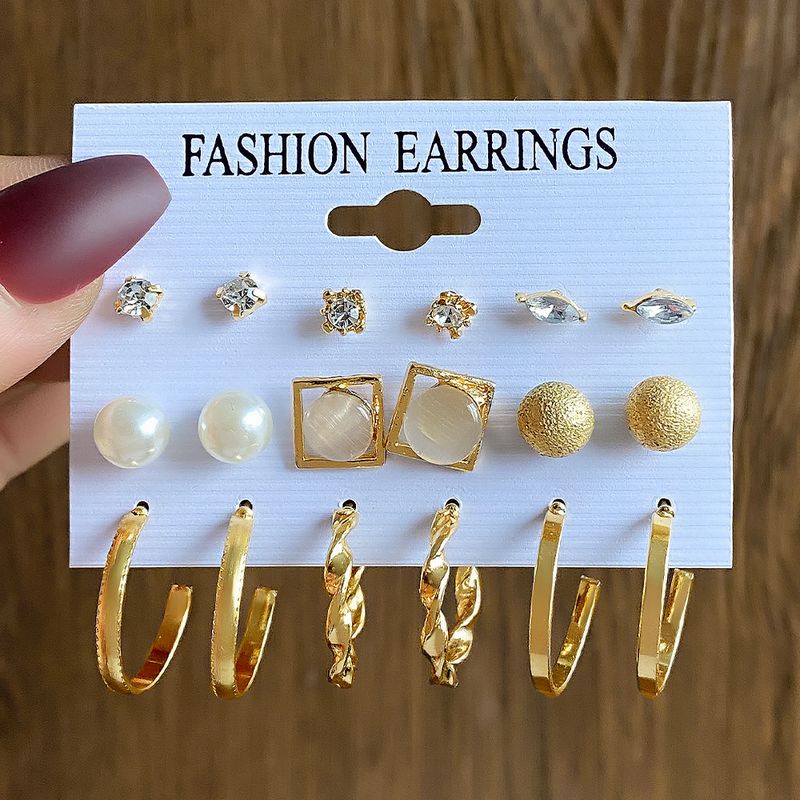 Geometric Circle Pearl Women's Earrings Set Pearl Butterfly Exaggerated Twisted Earrings_voghion.com