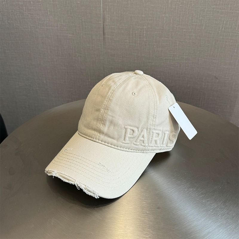 Unisex Three-dimensional letters PARIS cowboy baseball cap ripped, washed soft top non-deformable cap_voghion.com