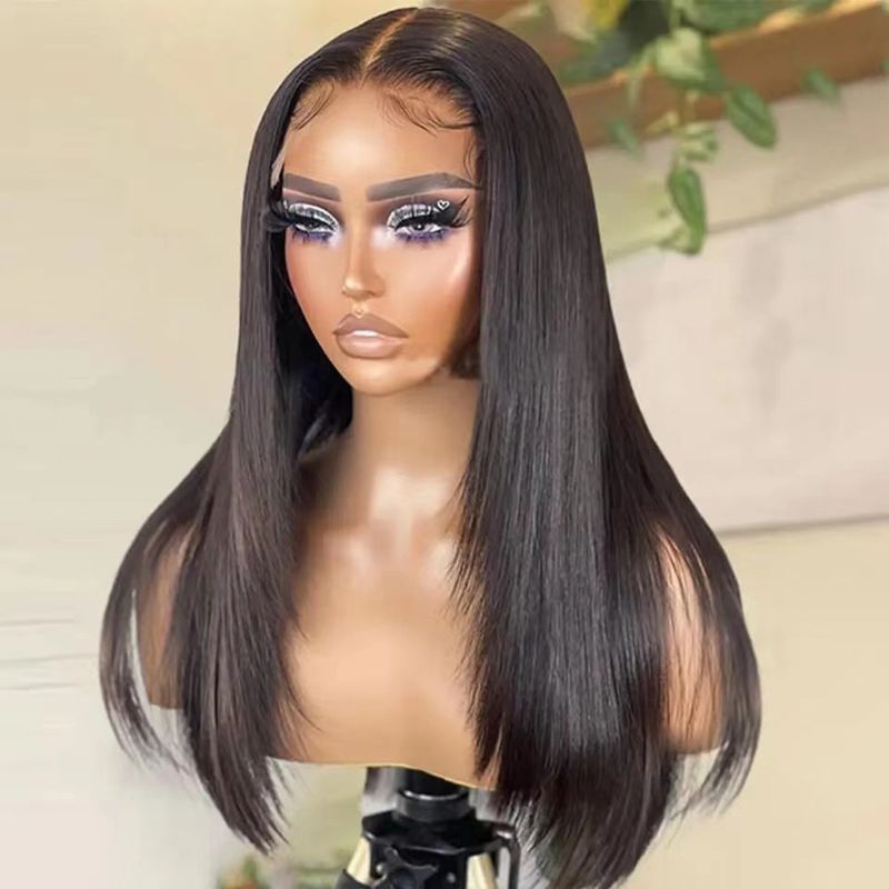 Front lace wig fashion mid-point bangs wig female long hair natural repair collarbone straight hair wig headgear_voghion.com