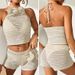 Women's Clothing Beach Vacation Hollow Three Dimensional Hook Flower Sexy Halter Neck Strap Beach Swimsuit Bikini Set_voghion.com