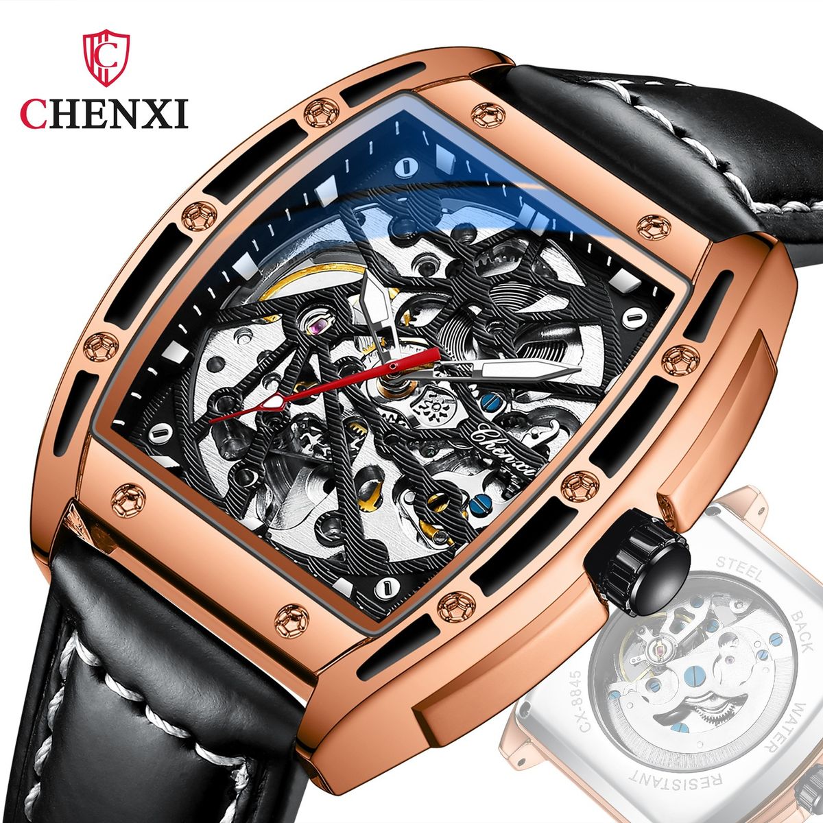 Chenxi Chenxi Wine Barrel Shaped Richard Hollow Bottom Fully Automatic Mechanical Watch Men's Belt Sports Mechanical Watch_voghion.com