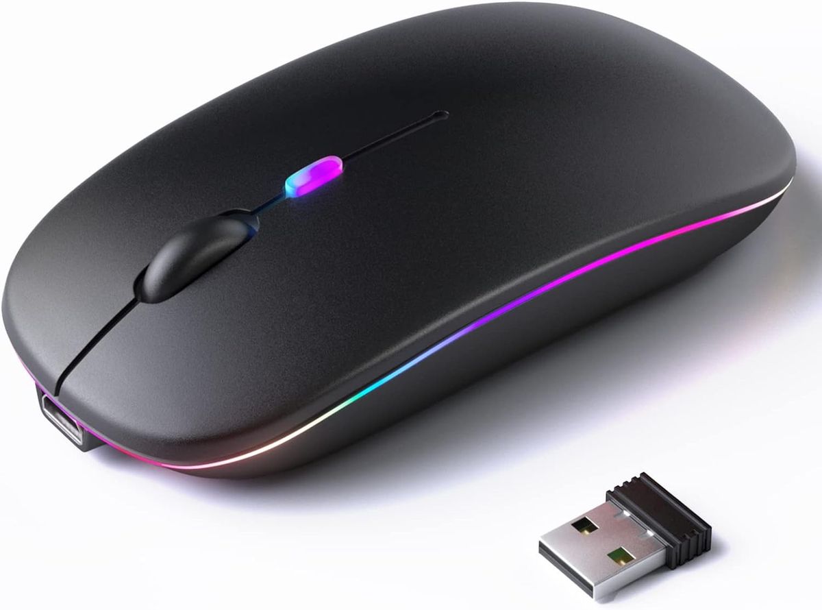 Wireless Bluetooth Mouse Silent Rechargeable Ergonomic For Laptop Tablet PC MacBook IPad IPhone Dual Mode 1600DPI 4-Button Adjustable RGB Backlit_voghion.com
