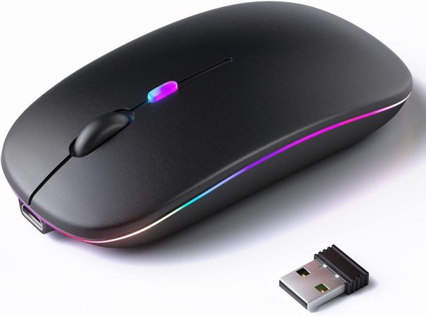 Wireless Bluetooth Mouse Silent Rechargeable Ergonomic For Laptop Tablet PC MacBook IPad IPhone Dual Mode 1600DPI 4-Button Adjustable RGB Backlit_voghion.com