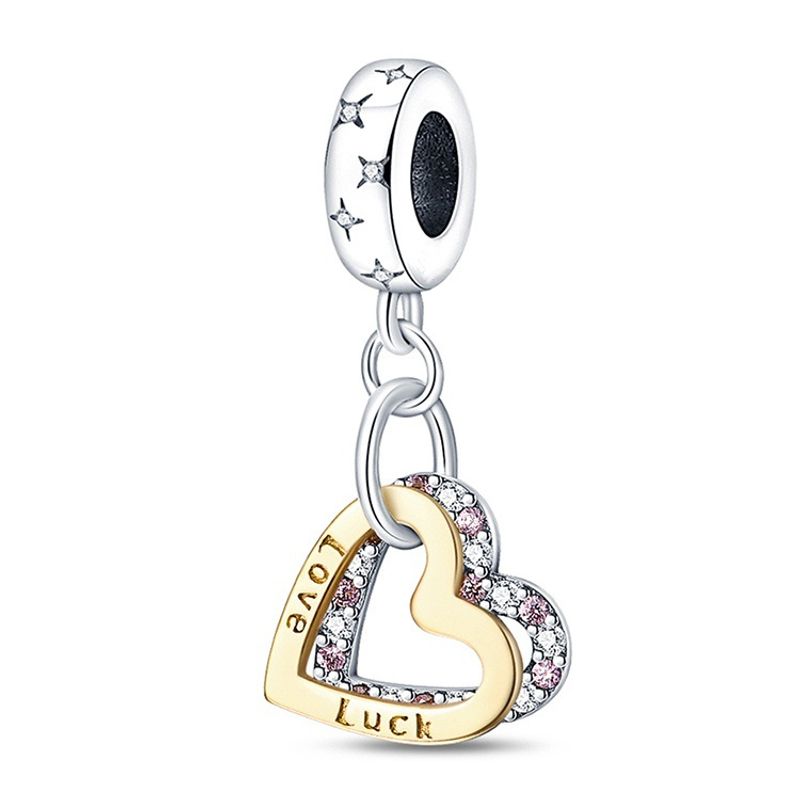 Gioielli da donna, accessori fai da te, set di due pezzi in argento placcato rame a forma di cuore doppio, oro elettrico_voghion.com