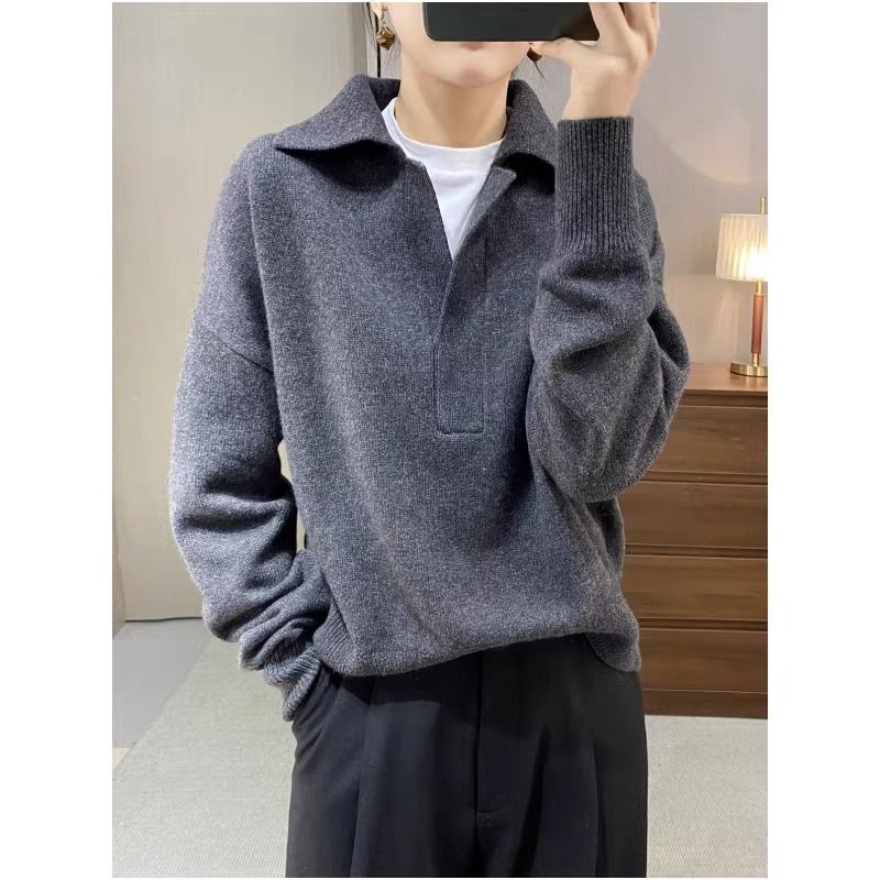 Autumn and Winter New Commuter Solid Color Versatile POLO Collar Sweater Women's Design Loose Cashmere Knitted Trendy_voghion.com
