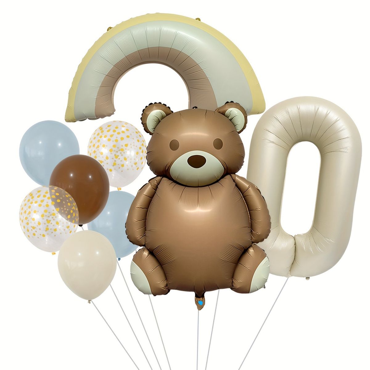 Cross-Border Frosted Bear Rainbow Cream Digital 9-Piece Heart Balloon Set Photo Props Birthday Party Atmosphere_voghion.com