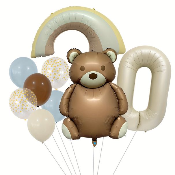 Cross-Border Frosted Bear Rainbow Cream Digital 9-Piece Heart Balloon Set Photo Props Birthday Party Atmosphere_voghion.com