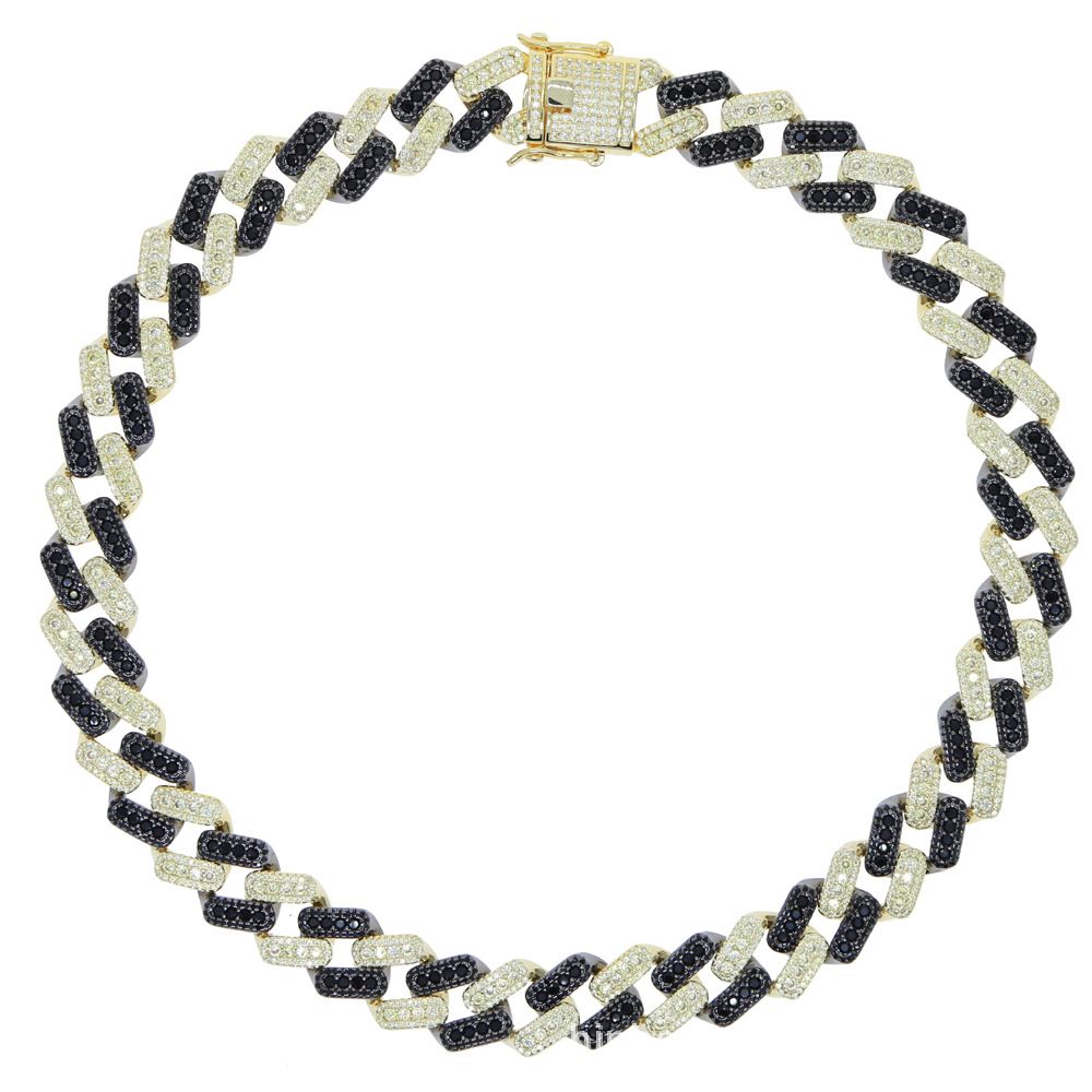 Hip Hop New 15mm Wide Two Color Cuban Chain Hip Hop Diamond Studded Full Diamond Men's Cuban Chain_voghion.com