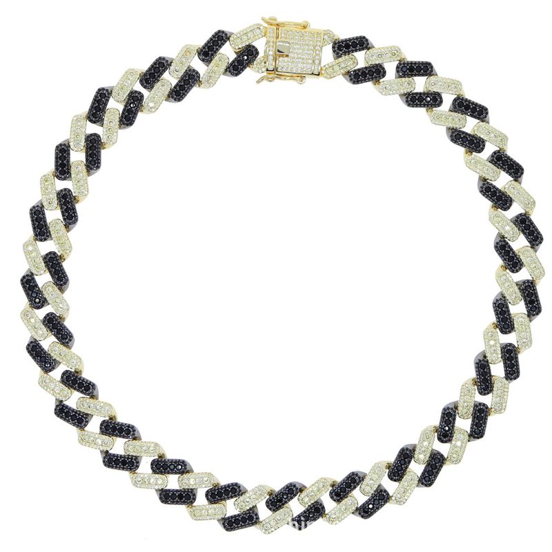 New 15mm Wide Two Color Hip Hop Studded Full Dia Men's Cuban Chain_voghion.com