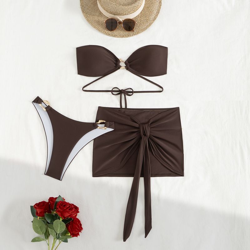 Dameskleding Driedelige sexy bikini Dames tubetop Nieuwe rugloze vetersluiting_voghion.com