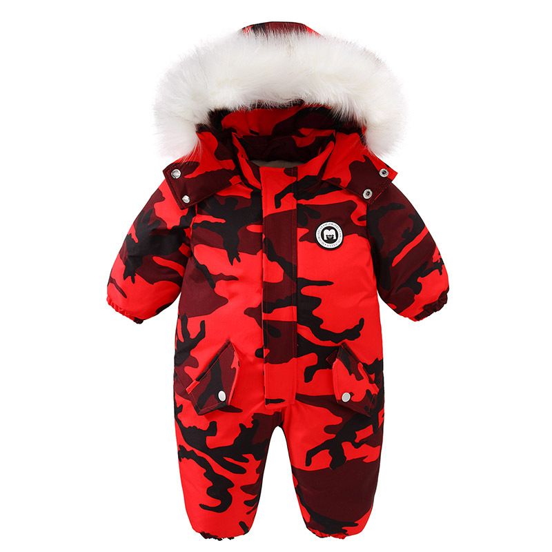 Baby clothing Children's ski fur collar jumpsuit waterproof windproof and fleece climbing suit_voghion.com