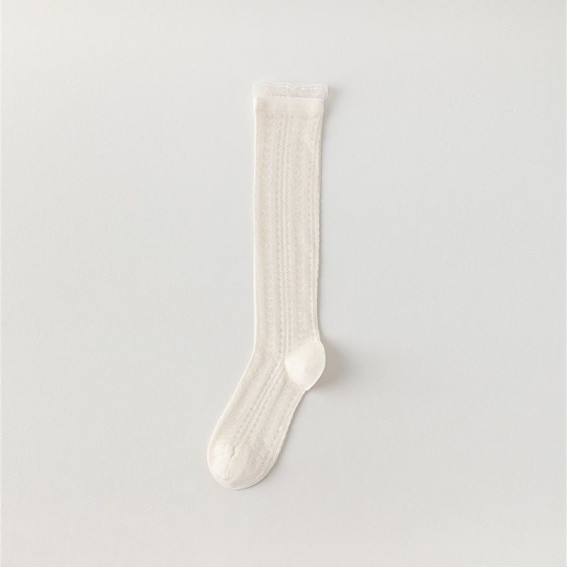 Women's Solid Color Calf Socks, Summer Thin Hollow Mesh Long Sweet Lace Ballet Style Socks, Seamless Socks_voghion.com